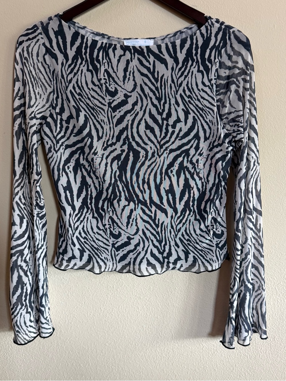 Primark Zebra-Print Sheer Long-Sleeve Top - Black & White